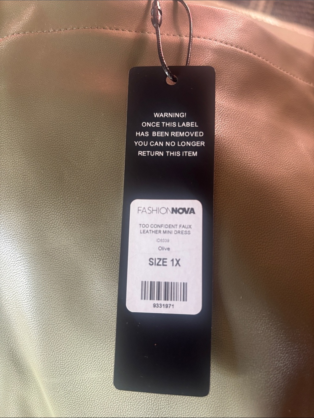 Fashion Nova One-Shoulder Olive Faux Leather Mini Dress - Picture 4 of 4